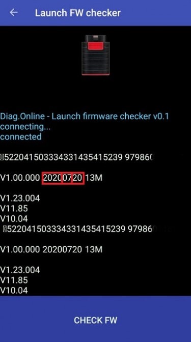 Launch FW Checker для проверки даты производства сканера Thinkdiag